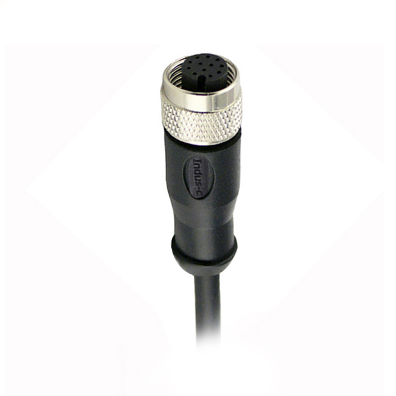 M12 12pins A code female straight molded cable,unshielded,PVC,-10°C~+80°C,26AWG 0.14mm²,brass with nickel plated screw
